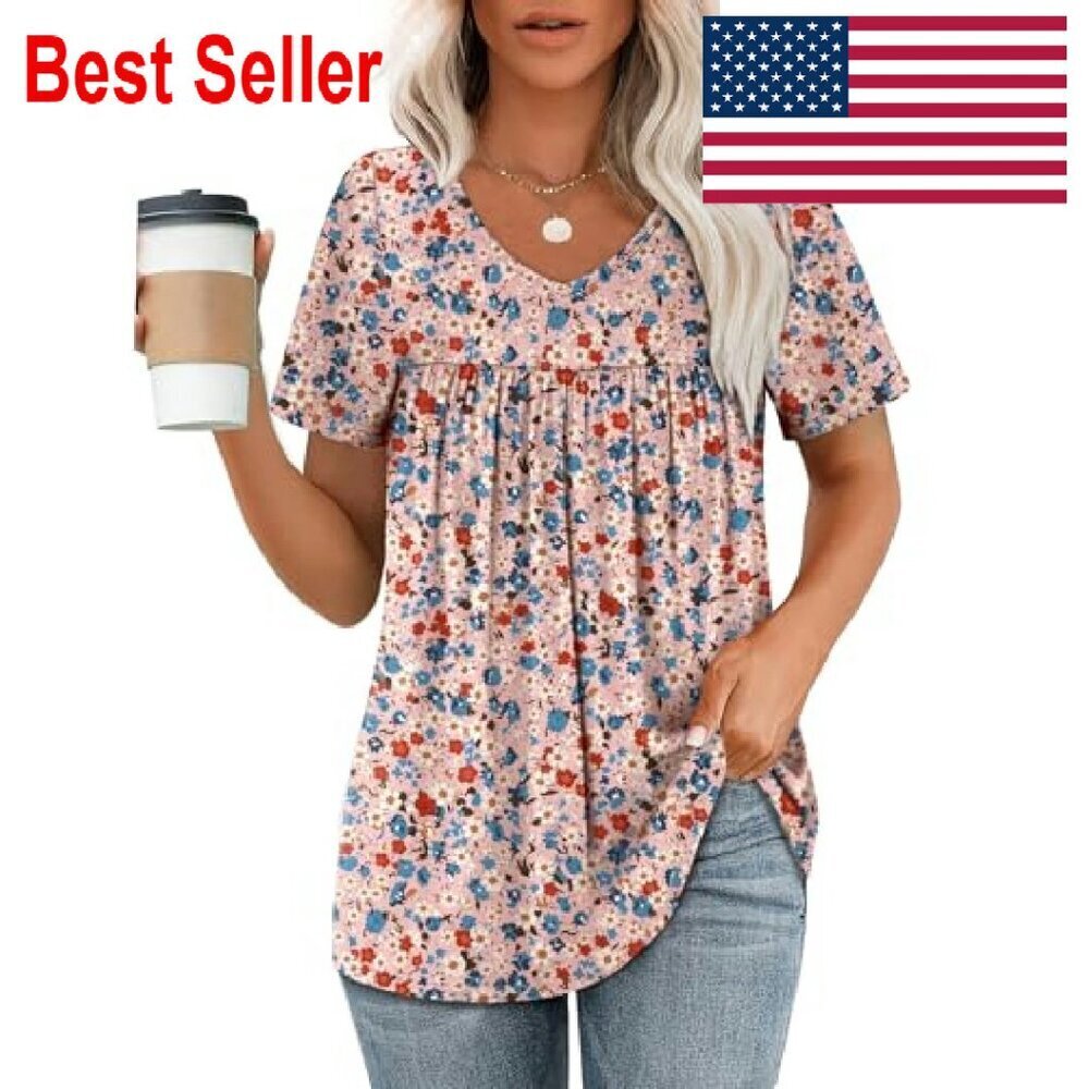 V-Neck Pleated Blouse Elegant Casual Summer Tops Lightweight Flowy Chic - Picture 6 of 8